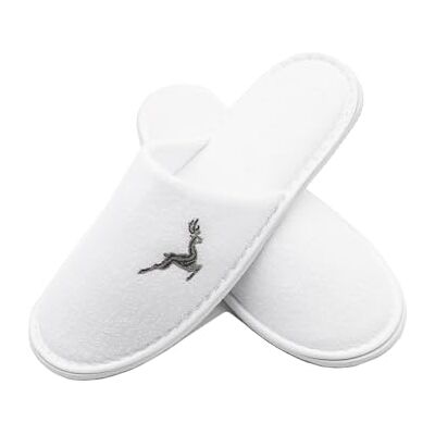 ZOLLNER Einwegslipper Gästehausschuh Frottierslipper für Reise, Spa, Sauna rutschhemmende Sohle geschlossene Spitze mit Hirsch Einstickung Einheitsgröße Hotelqualität, 519 ZOLLNER Einwegslipper Gästehausschuh Frottierslipper für Reise, Spa, Sauna rutschhemmende Sohle geschlossene Spitze mit Hirsch Einstickung Einheitsgröße Hotelqualität, 519