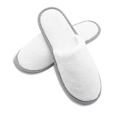 ZOLLNER Einwegslipper in weiß mit grauem Rand Frottierslipper für Reise, Spa und Zuhause rutschhemmende Noppensohle geschlossene Spitze Einheitsgröße Hotelqualität, 506 ZOLLNER Einwegslipper in weiß mit grauem Rand Frottierslipper für Reise, Spa und Zuhause rutschhemmende Noppensohle geschlossene Spitze Einheitsgröße Hotelqualität, 506