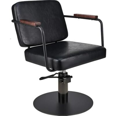 Ayala Friseurstuhl ENZO schwarz hydraulisch drehbar, Tellerfuß Schwarz Hub 13 cm mit Arretierung, Tragkraft 200 kg, Armlehnen aus Metall und Holz, dichter Schaumstoff, 60 × 63 × 48 cm Ayala Friseurstuhl ENZO schwarz hydraulisch drehbar, Tellerfuß Schwarz Hub 13 cm mit Arretierung, Tragkraft 200 kg, Armlehnen aus Metall und Holz, dichter Schaumstoff, 60 × 63 × 48 cm
