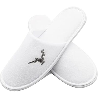 ZOLLNER Einwegslipper Gästehausschuh Frottierslipper für Reise, Spa, Sauna rutschhemmende Sohle geschlossene Spitze mit Hirsch Einstickung Einheitsgröße Hotelqualität, 519 ZOLLNER Einwegslipper Gästehausschuh Frottierslipper für Reise, Spa, Sauna rutschhemmende Sohle geschlossene Spitze mit Hirsch Einstickung Einheitsgröße Hotelqualität, 519