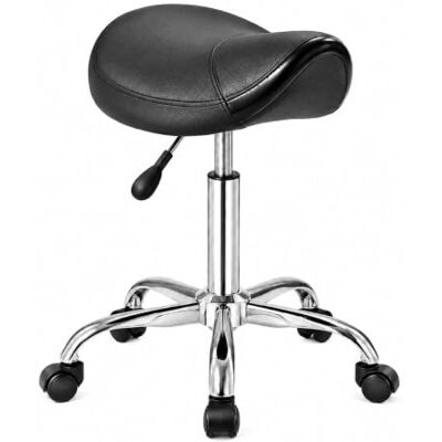 Generic Schwarzer Sattelhocker mit Rollen, drehbarer Sitz aus PU Leder für Büro und Salon Generic Schwarzer Sattelhocker mit Rollen, drehbarer Sitz aus PU Leder für Büro und Salon