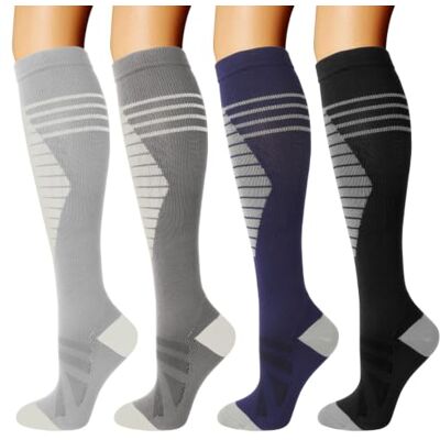 DRESHOW 4 Paar Kompressionsstrümpfe für Damen Herre Stützstrümpfe Kompressionssocken für Flug, Sport, Laufen, Radsport, Krankenschwester DRESHOW 4 Paar Kompressionsstrümpfe für Damen Herre Stützstrümpfe Kompressionssocken für Flug, Sport, Laufen, Radsport, Krankenschwester