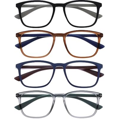OPULIZE Max Lesebrille 4 Pack Klassische große rechteckige Fassung Brillen in mattem Schwarz, Braun, Blau & Grau Herren Damen Unisex RRRR78-1237 +1,00 OPULIZE Max Lesebrille 4 Pack Klassische große rechteckige Fassung Brillen in mattem Schwarz, Braun, Blau & Grau Herren Damen Unisex RRRR78-1237 +1,00