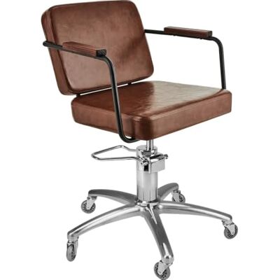 Ayala Friseurstuhl ENZO braun hydraulisch drehbar, PAKTA-Fuß Rollen Hub 13 cm mit Arretierung, Tragkraft 200 kg, Armlehnen aus Metall und Holz, dichter Schaumstoff, 60 × 63 × 48 cm Ayala Friseurstuhl ENZO braun hydraulisch drehbar, PAKTA-Fuß Rollen Hub 13 cm mit Arretierung, Tragkraft 200 kg, Armlehnen aus Metall und Holz, dichter Schaumstoff, 60 × 63 × 48 cm
