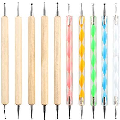 QWORK ® Dotting Pen Nail Art Dotting Tools, Dotting Tools Set, Nail Design Marbleizing Werkzeug Pen, für Nagelkunst, Prägemuster, 10 Stück QWORK ® Dotting Pen Nail Art Dotting Tools, Dotting Tools Set, Nail Design Marbleizing Werkzeug Pen, für Nagelkunst, Prägemuster, 10 Stück