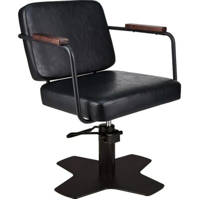 Ayala Friseurstuhl ENZO schwarz hydraulisch drehbar, Kreuzfuß Schwarz Hub 13 cm mit Arretierung, Tragkraft 200 kg, Armlehnen aus Metall und Holz, dichter Schaumstoff, 60 × 63 × 48 cm Ayala Friseurstuhl ENZO schwarz hydraulisch drehbar, Kreuzfuß Schwarz Hub 13 cm mit Arretierung, Tragkraft 200 kg, Armlehnen aus Metall und Holz, dichter Schaumstoff, 60 × 63 × 48 cm