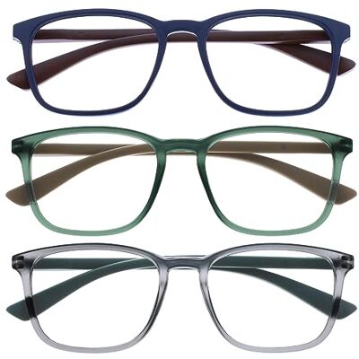 OPULIZE Max Lesebrille 3er Pack Klassische große rechteckige Fassung Brillen in mattem Blau, Grün und Grau Herren Damen Unisex RRR78-367 +1,00 OPULIZE Max Lesebrille 3er Pack Klassische große rechteckige Fassung Brillen in mattem Blau, Grün und Grau Herren Damen Unisex RRR78-367 +1,00