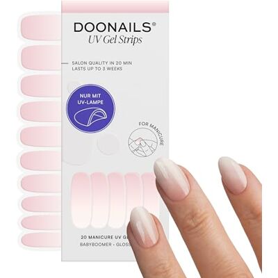 Doonails ® UV Gel Strips Baby Boomer Rosa-Weiß Ombré – Nagelfolie UV härtend, 20 Strips für 2 Maniküren – Halt bis zu 14 Tage, HEMA-frei & vegan Doonails ® UV Gel Strips Baby Boomer Rosa-Weiß Ombré – Nagelfolie UV härtend, 20 Strips für 2 Maniküren – Halt bis zu 14 Tage, HEMA-frei & vegan