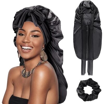 DRESHOW Lange Satin Zopfhaube für Damen Seidenhaube zum Schlafen Schlafmütze mit Elastischem Band Nachtmütze für Lange Lockiges Haar Locs DRESHOW Lange Satin Zopfhaube für Damen Seidenhaube zum Schlafen Schlafmütze mit Elastischem Band Nachtmütze für Lange Lockiges Haar Locs