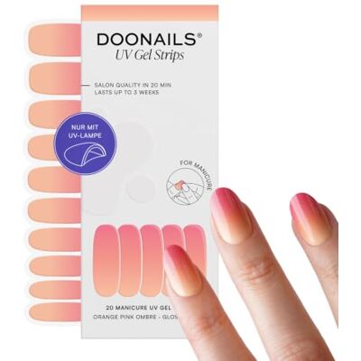 Doonails ® UV Gel Strips Orange Pink Ombre Orange-Pink Ombré – Nagelfolie UV härtend, 20 Strips für 2 Maniküren – Halt bis zu 14 Tage, HEMA-frei & vegan Doonails ® UV Gel Strips Orange Pink Ombre Orange-Pink Ombré – Nagelfolie UV härtend, 20 Strips für 2 Maniküren – Halt bis zu 14 Tage, HEMA-frei & vegan