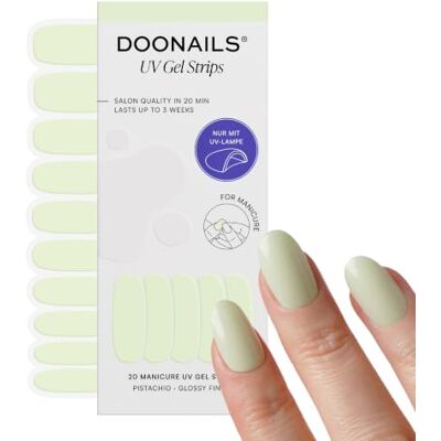 Doonails ® UV Gel Strips Pistachio Pistaziengrün 20 Stück Nagelfolie UV härtend, 2 Maniküren pro Pack, Halt bis 14 Tage, HEMA-frei & vegan – Pistaziengrün Doonails ® UV Gel Strips Pistachio Pistaziengrün 20 Stück Nagelfolie UV härtend, 2 Maniküren pro Pack, Halt bis 14 Tage, HEMA-frei & vegan – Pistaziengrün