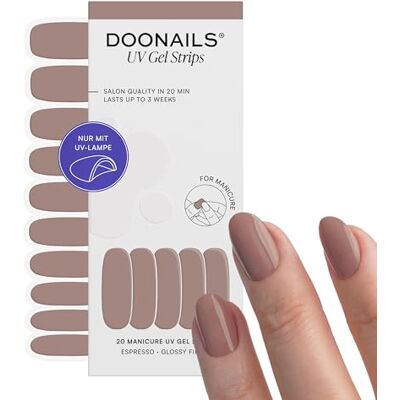 Doonails ® UV Gel Strips Espresso Warmes Braun – Nagelfolie UV härtend, 20 Strips für 2 Maniküren – Halt bis zu 14 Tage, HEMA-frei & vegan Doonails ® UV Gel Strips Espresso Warmes Braun – Nagelfolie UV härtend, 20 Strips für 2 Maniküren – Halt bis zu 14 Tage, HEMA-frei & vegan