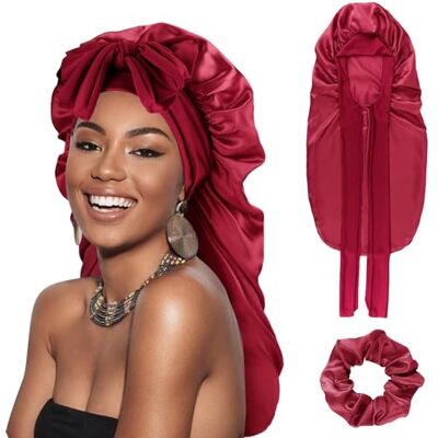 DRESHOW Lange Satin Zopfhaube für Damen Seidenhaube zum Schlafen Schlafmütze mit Elastischem Band Nachtmütze für Lange Lockiges Haar Locs DRESHOW Lange Satin Zopfhaube für Damen Seidenhaube zum Schlafen Schlafmütze mit Elastischem Band Nachtmütze für Lange Lockiges Haar Locs