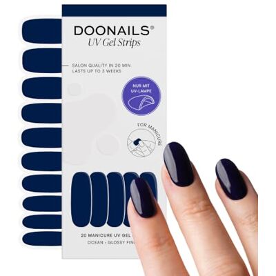 Doonails ® UV Gel Strips Ocean Tiefes Meeresblau – Nagelfolie UV härtend, 20 Strips für 2 Maniküren – Halt bis zu 14 Tage, HEMA-frei & vegan Doonails ® UV Gel Strips Ocean Tiefes Meeresblau – Nagelfolie UV härtend, 20 Strips für 2 Maniküren – Halt bis zu 14 Tage, HEMA-frei & vegan