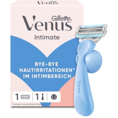 Gillette Intimate Rasierer Damen, Intimrasierer, Blau Nassrasierer für Den Intimbereich, Damenrasierer mit Aloe Vera, Inkl. 1 Rasierklinge, Handstück Und Duschhalterung Gillette Intimate Rasierer Damen, Intimrasierer, Blau Nassrasierer für Den Intimbereich, Damenrasierer mit Aloe Vera, Inkl. 1 Rasierklinge, Handstück Und Duschhalterung