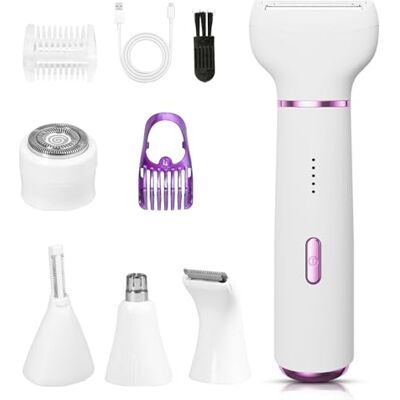Carehabi Rasierer Damen 5-in-1, Intimrasierer für Frauen, 2 Stufen Gesichtshaarentferner, Nasen- & Ohrenhaartrimmer, Augenbrauen, Nass & Trocken Elektrisch für Bikinizone, USB Wiederaufladbar Carehabi Rasierer Damen 5-in-1, Intimrasierer für Frauen, 2 Stufen Gesichtshaarentferner, Nasen- & Ohrenhaartrimmer, Augenbrauen, Nass & Trocken Elektrisch für Bikinizone, USB Wiederaufladbar
