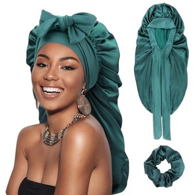 DRESHOW Lange Satin Zopfhaube für Damen Seidenhaube zum Schlafen Schlafmütze mit Elastischem Band Nachtmütze für Lange Lockiges Haar Locs DRESHOW Lange Satin Zopfhaube für Damen Seidenhaube zum Schlafen Schlafmütze mit Elastischem Band Nachtmütze für Lange Lockiges Haar Locs