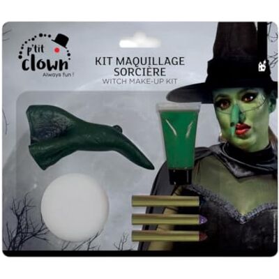 SPARKLERS CLUB Make-up-Set Hexe, Halloween, Falsche Nase, 8 ml, Grün Grüne Creme, 8 ml, drei Stifte 1,6 g, Schwamm-Anwendung, künstliche Nase, Latex, vollständige Verarbeitung SPARKLERS CLUB Make-up-Set Hexe, Halloween, Falsche Nase, 8 ml, Grün Grüne Creme, 8 ml, drei Stifte 1,6 g, Schwamm-Anwendung, künstliche Nase, Latex, vollständige Verarbeitung