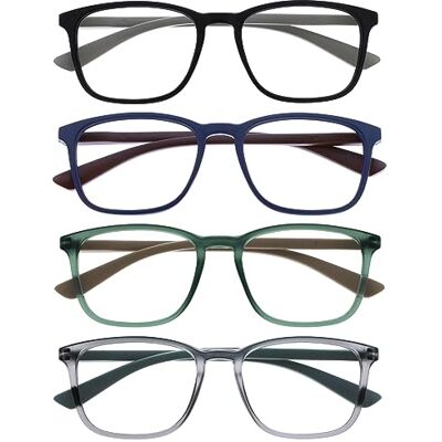 OPULIZE Max Lesebrille 4 Pack Klassische große rechteckige Fassung Brillen in mattem Schwarz, Blau, Grün & Grau Herren Damen Unisex RRRR78-1367 +1,50 OPULIZE Max Lesebrille 4 Pack Klassische große rechteckige Fassung Brillen in mattem Schwarz, Blau, Grün & Grau Herren Damen Unisex RRRR78-1367 +1,50