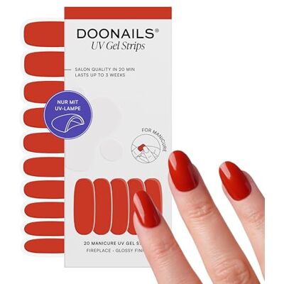 Doonails ® UV Gel Strips Fireplace Strahlendes Warmrot – Nagelfolie UV härtend, 20 Strips für 2 Maniküren – Halt bis zu 14 Tage, HEMA-frei & vegan Doonails ® UV Gel Strips Fireplace Strahlendes Warmrot – Nagelfolie UV härtend, 20 Strips für 2 Maniküren – Halt bis zu 14 Tage, HEMA-frei & vegan