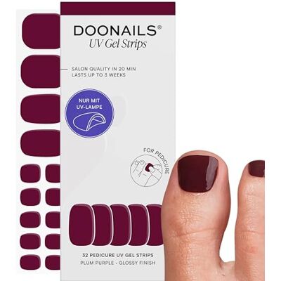 Doonails ® UV Gel Strips Pediküre Plum Purple Tiefes Violett – Nagelfolie UV härtend, 32 Strips in 16 Größen – Bis zu 3 Wochen Halt, HEMA-frei & vegan, Salonqualität Doonails ® UV Gel Strips Pediküre Plum Purple Tiefes Violett – Nagelfolie UV härtend, 32 Strips in 16 Größen – Bis zu 3 Wochen Halt, HEMA-frei & vegan, Salonqualität