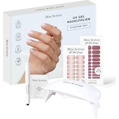 Miss Sophie Original UV Starterset I Selbstklebende UV Nagelfolien I Nagelaufkleber in Rosewood Love & Iced Coffee I Kein Absplittern I Langer Halt I Schnelle & einfache Anwendung Miss Sophie Original UV Starterset I Selbstklebende UV Nagelfolien I Nagelaufkleber in Rosewood Love & Iced Coffee I Kein Absplittern I Langer Halt I Schnelle & einfache Anwendung