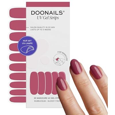 Doonails ® UV Gel Strips Bubblegum Bubblegum Pink – Nagelfolie UV härtend, 20 Strips für 2 Maniküren – Halt bis zu 14 Tage, HEMA-frei & vegan Doonails ® UV Gel Strips Bubblegum Bubblegum Pink – Nagelfolie UV härtend, 20 Strips für 2 Maniküren – Halt bis zu 14 Tage, HEMA-frei & vegan