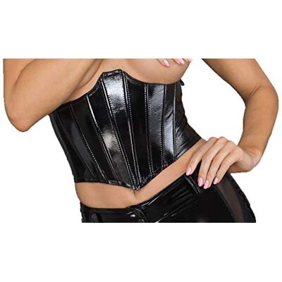 Noir Handmade Frauen Korsett aus lackiertem Kunstleder mit zehn Stützstäben, Reißverschluss und Schnürung Corsage schwarz Noir Handmade Frauen Korsett aus lackiertem Kunstleder mit zehn Stützstäben, Reißverschluss und Schnürung Corsage schwarz