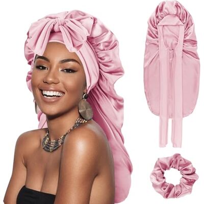 DRESHOW Lange Satin Zopfhaube für Damen Seidenhaube zum Schlafen Schlafmütze mit Elastischem Band Nachtmütze für Lange Lockiges Haar Locs DRESHOW Lange Satin Zopfhaube für Damen Seidenhaube zum Schlafen Schlafmütze mit Elastischem Band Nachtmütze für Lange Lockiges Haar Locs