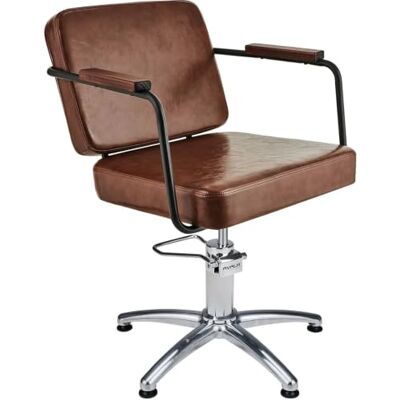 Ayala Friseurstuhl ENZO braun hydraulisch drehbar, PAKTA-Fuß Gleiter Hub 13 cm mit Arretierung, Tragkraft 200 kg, Armlehnen aus Metall und Holz, dichter Schaumstoff, 60 × 63 × 48 cm Ayala Friseurstuhl ENZO braun hydraulisch drehbar, PAKTA-Fuß Gleiter Hub 13 cm mit Arretierung, Tragkraft 200 kg, Armlehnen aus Metall und Holz, dichter Schaumstoff, 60 × 63 × 48 cm