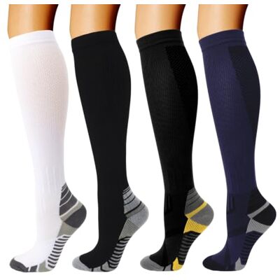 DRESHOW 4 Paar Kompressionsstrümpfe für Damen Herre Stützstrümpfe Kompressionssocken für Flug, Sport, Laufen, Radsport, Krankenschwester DRESHOW 4 Paar Kompressionsstrümpfe für Damen Herre Stützstrümpfe Kompressionssocken für Flug, Sport, Laufen, Radsport, Krankenschwester