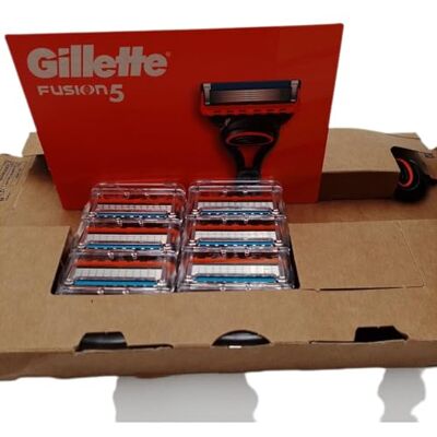 Gillette Fusion5 Herrenrasierer mit Ersatzteilen, 1 Griff, 8 Klingen mit 5 Klingen, Gleitgelband und Präzisionstrimmer Gillette Fusion5 Herrenrasierer mit Ersatzteilen, 1 Griff, 8 Klingen mit 5 Klingen, Gleitgelband und Präzisionstrimmer