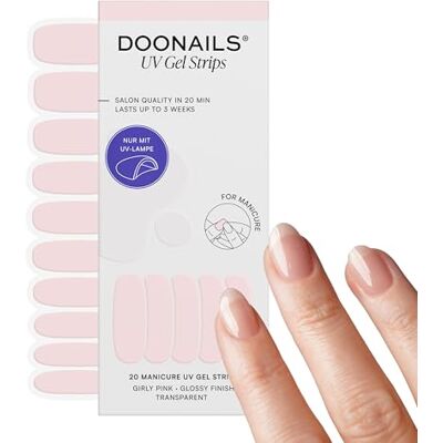 Doonails ® UV Gel Strips Girly Pink Zartes Rosa 20 Stück Nagelfolie UV härtend, 2 Maniküren pro Pack, Halt bis 14 Tage, HEMA-frei & vegan – Zartes Rosa Doonails ® UV Gel Strips Girly Pink Zartes Rosa 20 Stück Nagelfolie UV härtend, 2 Maniküren pro Pack, Halt bis 14 Tage, HEMA-frei & vegan – Zartes Rosa