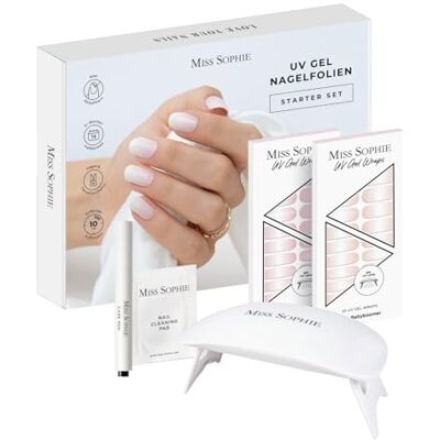 Miss Sophie Original UV Starterset I Selbstklebende UV Nagelfolien I Nagelaufkleber in Rose Babyboomer & Nude Babyboomer I Kein Absplittern I Langer Halt I Schnelle & einfache Anwendung Miss Sophie Original UV Starterset I Selbstklebende UV Nagelfolien I Nagelaufkleber in Rose Babyboomer & Nude Babyboomer I Kein Absplittern I Langer Halt I Schnelle & einfache Anwendung