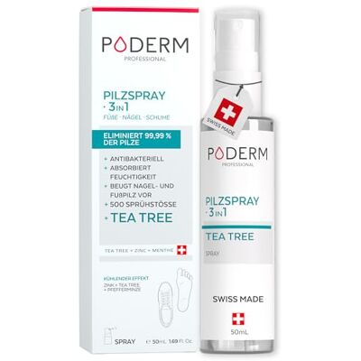 PODERM 3-in-1 Pilzspray für Nägel, Füße & Schuhe 99,9% der Fußpilzsporen & Bakterien in 1 Stunde zu eliminieren Teebaum, Zink & Minze Swiss Made Entwickelt von einem Podologen PODERM 3-in-1 Pilzspray für Nägel, Füße & Schuhe 99,9% der Fußpilzsporen & Bakterien in 1 Stunde zu eliminieren Teebaum, Zink & Minze Swiss Made Entwickelt von einem Podologen