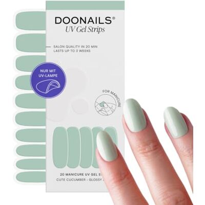 Doonails ® UV Gel Strips Cute Cucumber Pastellgrün – Nagelfolie UV härtend, 20 Strips für 2 Maniküren – Halt bis zu 14 Tage, HEMA-frei & vegan Doonails ® UV Gel Strips Cute Cucumber Pastellgrün – Nagelfolie UV härtend, 20 Strips für 2 Maniküren – Halt bis zu 14 Tage, HEMA-frei & vegan