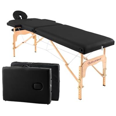 Quirumed Easy Klappmassageliege aus Holz, Farbe Schwarz, 182 x 60 cm, Kunstleder, tragbar, Leichter, Abnehmbarer Kopf, Gesichtsloch, höhenverstellbar, bis zu 120 kg Quirumed Easy Klappmassageliege aus Holz, Farbe Schwarz, 182 x 60 cm, Kunstleder, tragbar, Leichter, Abnehmbarer Kopf, Gesichtsloch, höhenverstellbar, bis zu 120 kg