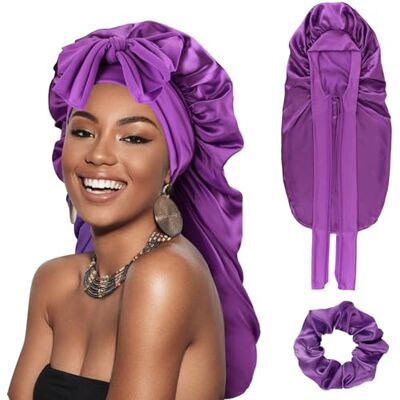 DRESHOW Lange Satin Zopfhaube für Damen Seidenhaube zum Schlafen Schlafmütze mit Elastischem Band Nachtmütze für Lange Lockiges Haar Locs DRESHOW Lange Satin Zopfhaube für Damen Seidenhaube zum Schlafen Schlafmütze mit Elastischem Band Nachtmütze für Lange Lockiges Haar Locs