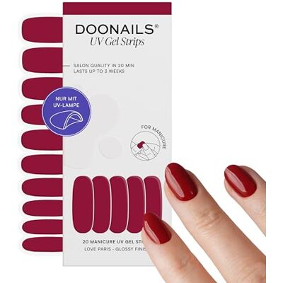 Doonails ® UV Gel Strips Love Paris Dunkelrot – Nagelfolie UV härtend, 20 Strips für 2 Maniküren – Halt bis zu 14 Tage, HEMA-frei & vegan Doonails ® UV Gel Strips Love Paris Dunkelrot – Nagelfolie UV härtend, 20 Strips für 2 Maniküren – Halt bis zu 14 Tage, HEMA-frei & vegan