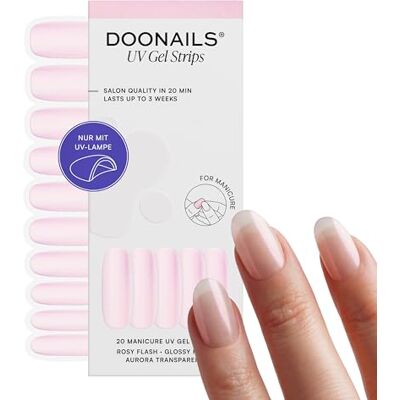 Doonails ® UV Gel Strips Rosy Flash Glossy Nude-Rosa – Nagelfolie UV härtend, 20 Strips für 2 Maniküren – Halt bis zu 14 Tage, HEMA-frei & vegan Doonails ® UV Gel Strips Rosy Flash Glossy Nude-Rosa – Nagelfolie UV härtend, 20 Strips für 2 Maniküren – Halt bis zu 14 Tage, HEMA-frei & vegan