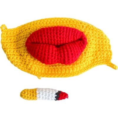 IFFANY Handgewebte Wurstmundmaske, lustige, dicke Lippenmaske mit Zigarette, handgewebte kreative warme Maske IFFANY Handgewebte Wurstmundmaske, lustige, dicke Lippenmaske mit Zigarette, handgewebte kreative warme Maske