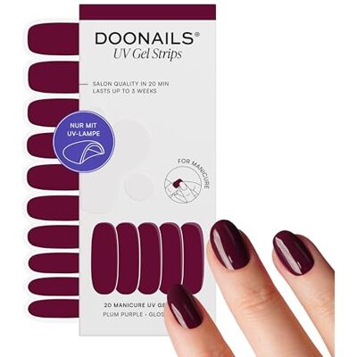 Doonails ® UV Gel Strips Plum Purple Dunkel-Lila – Nagelfolie UV härtend, 20 Strips für 2 Maniküren – Halt bis zu 14 Tage, HEMA-frei & vegan Doonails ® UV Gel Strips Plum Purple Dunkel-Lila – Nagelfolie UV härtend, 20 Strips für 2 Maniküren – Halt bis zu 14 Tage, HEMA-frei & vegan