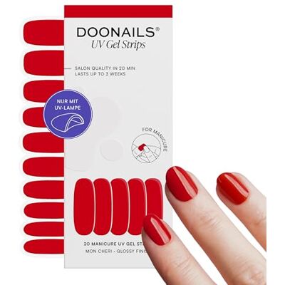 Doonails ® UV Gel Strips Mon Cheri Klassisches Rot – Nagelfolie UV härtend, 20 Strips für 2 Maniküren – Halt bis zu 14 Tage, HEMA-frei & vegan Doonails ® UV Gel Strips Mon Cheri Klassisches Rot – Nagelfolie UV härtend, 20 Strips für 2 Maniküren – Halt bis zu 14 Tage, HEMA-frei & vegan
