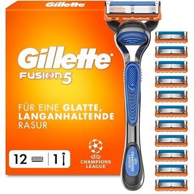 Gillette Fusion5 Rasierer Herren, Metall, Blau/Grau UEFA Champions League Special Edition, Inkl. 1 Nassrasierer, 12 Rasierklingen mit 5 Klingen für Eine Gründliche Rasur Gillette Fusion5 Rasierer Herren, Metall, Blau/Grau UEFA Champions League Special Edition, Inkl. 1 Nassrasierer, 12 Rasierklingen mit 5 Klingen für Eine Gründliche Rasur