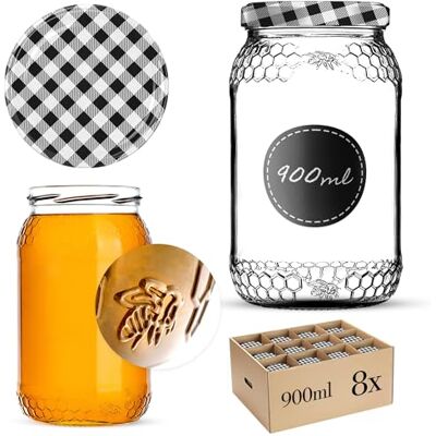 KADAX 8er Set Einmachgläser 900ml TO82 Schwarz kariert, Große Sturzgläser mit Schraubdeckel, Einkochgläser Fermentierglas für Gurken, Gemüse, Sauerteig KADAX 8er Set Einmachgläser 900ml TO82 Schwarz kariert, Große Sturzgläser mit Schraubdeckel, Einkochgläser Fermentierglas für Gurken, Gemüse, Sauerteig