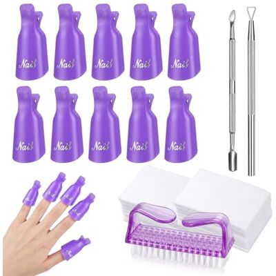 vonsera Nagellackentferner Clips Set, 10 Stück Nail Art Soak off Nagelclips mit 2 Stücke Nagelhaut DrückerTrimmer, 1Nagelbürsten, 100 Stk. Wattepads für Gelnägel, Lila vonsera Nagellackentferner Clips Set, 10 Stück Nail Art Soak off Nagelclips mit 2 Stücke Nagelhaut DrückerTrimmer, 1Nagelbürsten, 100 Stk. Wattepads für Gelnägel, Lila