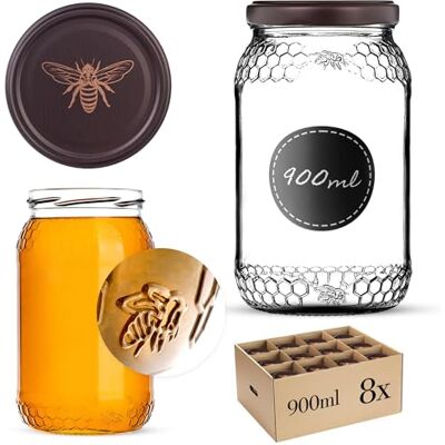 KADAX 8er Set Einmachgläser 900ml TO82 Goldbiene, Große Sturzgläser mit Schraubdeckel, Einkochgläser Fermentierglas für Gurken, Gemüse, Sauerteig KADAX 8er Set Einmachgläser 900ml TO82 Goldbiene, Große Sturzgläser mit Schraubdeckel, Einkochgläser Fermentierglas für Gurken, Gemüse, Sauerteig