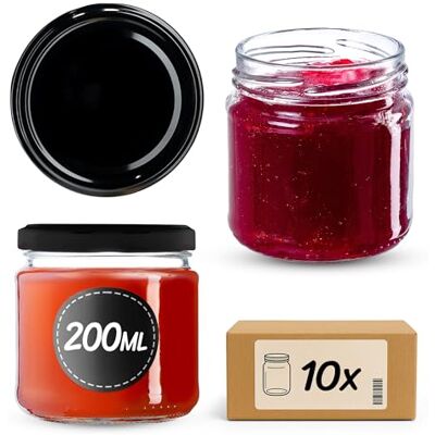 KADAX 10er Set Einmachgläser 200ml Ø66mm Schwarz – für Marmelade, Honig, Gewürze, Dessert mit Schraubdeckel, luftdicht & spülmaschinenfest Vorratsgläser zum Einkochen KADAX 10er Set Einmachgläser 200ml Ø66mm Schwarz – für Marmelade, Honig, Gewürze, Dessert mit Schraubdeckel, luftdicht & spülmaschinenfest Vorratsgläser zum Einkochen