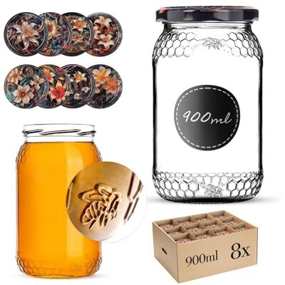 KADAX 8er Set Einmachgläser 900ml TO82 Lilien, Große Sturzgläser mit Schraubdeckel, Einkochgläser Fermentierglas für Gurken, Gemüse, Sauerteig KADAX 8er Set Einmachgläser 900ml TO82 Lilien, Große Sturzgläser mit Schraubdeckel, Einkochgläser Fermentierglas für Gurken, Gemüse, Sauerteig