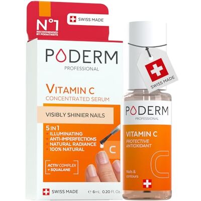 PODERM 5 in 1 Nagel Booster Serum – Vitamin C Aufhellende & Antioxidative Pflege für Stumpfe Nägel – 6 ML Nährt und Schützt Nagel 100% natürlich – Entwickelt von einem Podologen in der Schweiz PODERM 5 in 1 Nagel Booster Serum – Vitamin C Aufhellende & Antioxidative Pflege für Stumpfe Nägel – 6 ML Nährt und Schützt Nagel 100% natürlich – Entwickelt von einem Podologen in der Schweiz